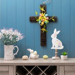 Easter Cross with Floral and Egg Accents